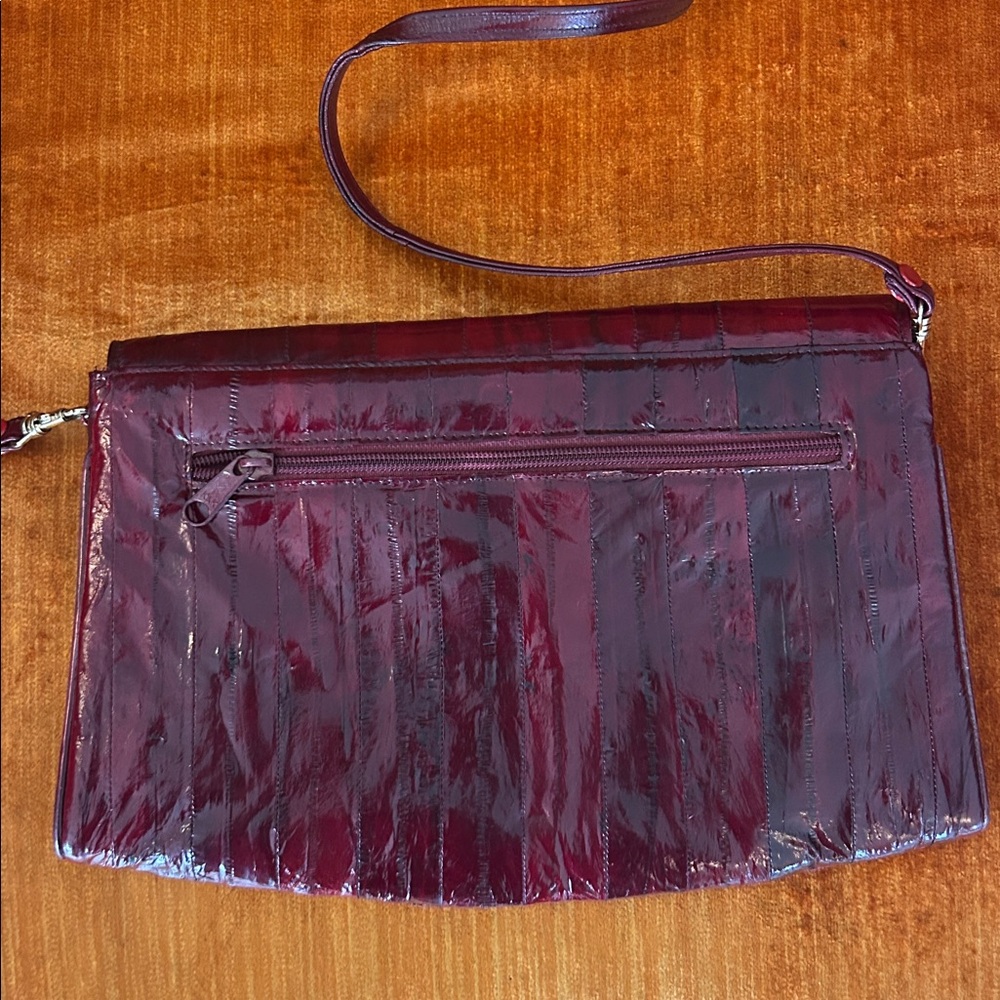 Vintage Made in Korea Genuine Eel Skin Burgundy Rouched Shoulder Bag/Clutch - Picture 4 of 8